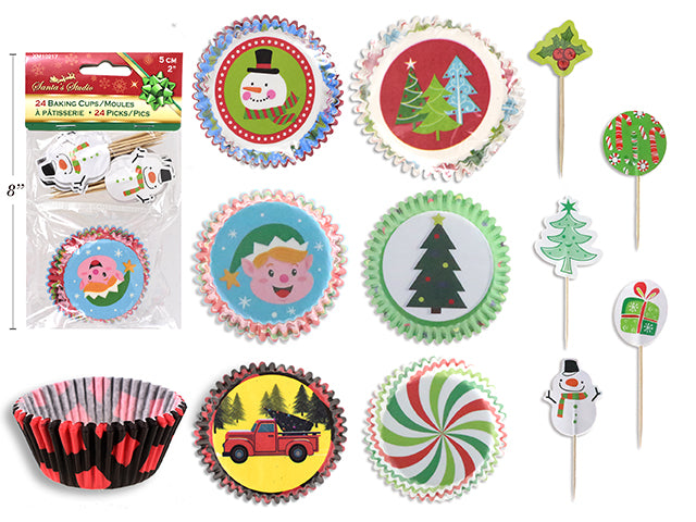 Carton of 24 Christmas Baking Cups With Picks