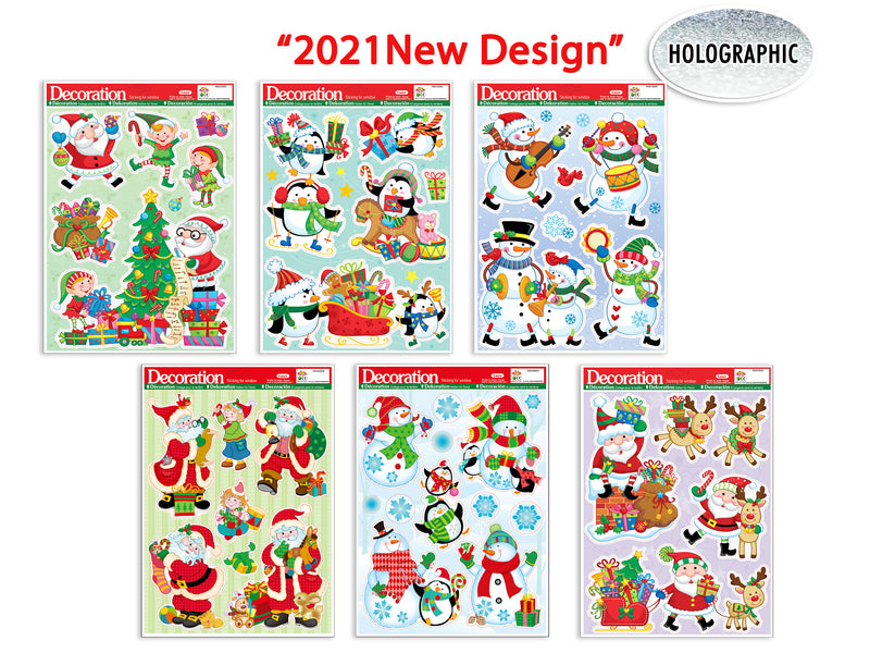 Carton of 36 Christmas Holographic Window Clings