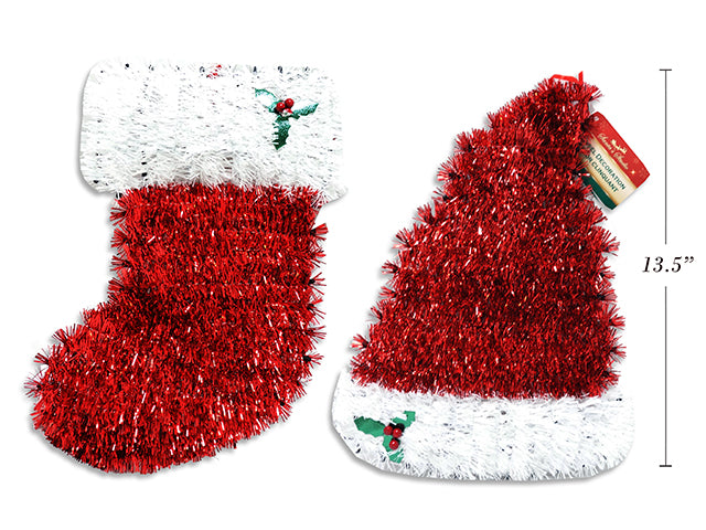 Carton of 36 Christmas Tinsel Hat Stocking With Holly Leaf