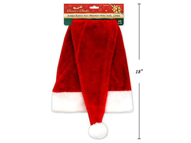 Carton of 12 Jumbo Plush Santa Hat With White Plush Trim