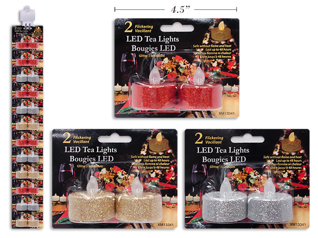 Carton of 36 Christmas Glitter Flickering Led Tea Light Candle