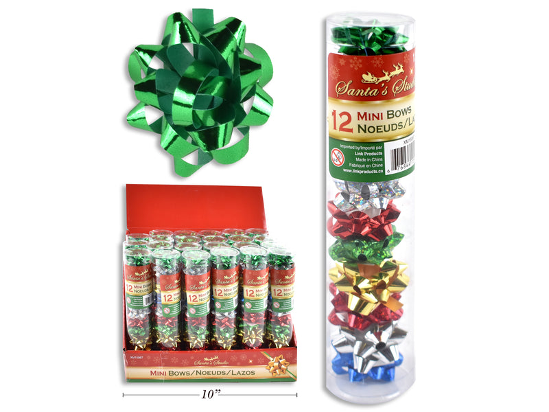 Carton of 24 Christmas Mini Bows In Pvc Tube In Display 12 Pack