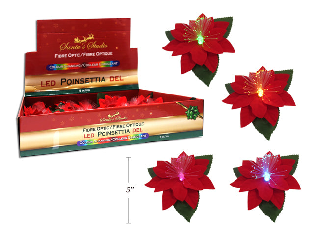 Carton of 24 Led Fiber Optic Cotton Flannel Poinsettia