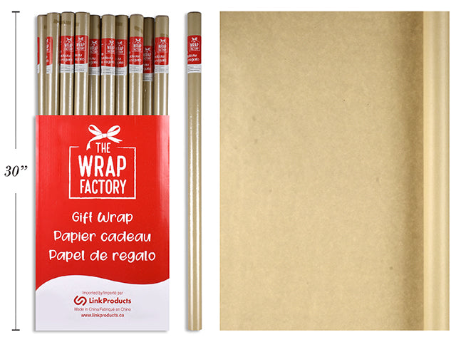 Carton of 72 Christmas Kraft Paper Single Roll Wrap