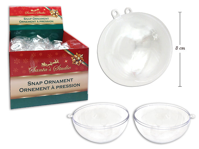 Carton of 36 Clear Snap Ornament Container Large