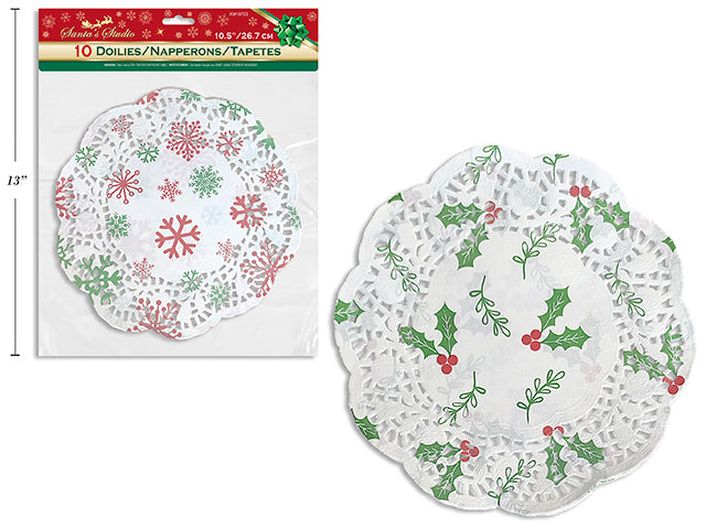 Carton of 24 Christmas Printed Mistletoe Doilies 10 Pack