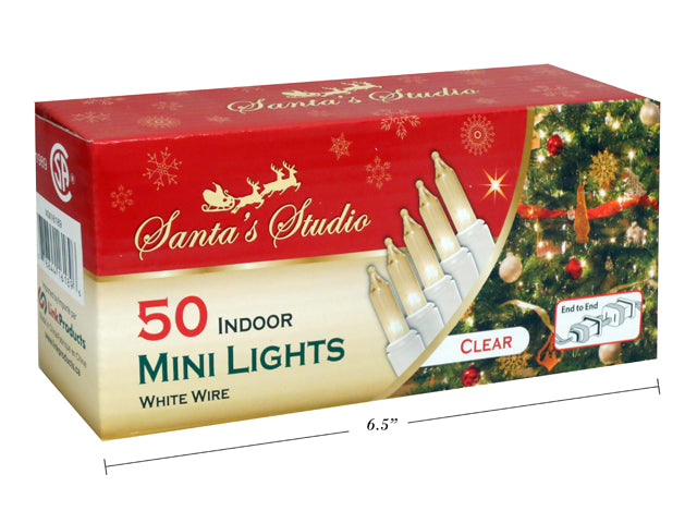 Carton of 12 Christmas Mini Indoor Lights End To End Clear White Wire 50 Pack