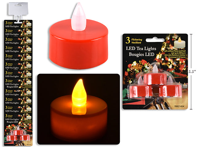 Carton of 24 Christmas Led Flickering Colored T Light Candles 3 Pack