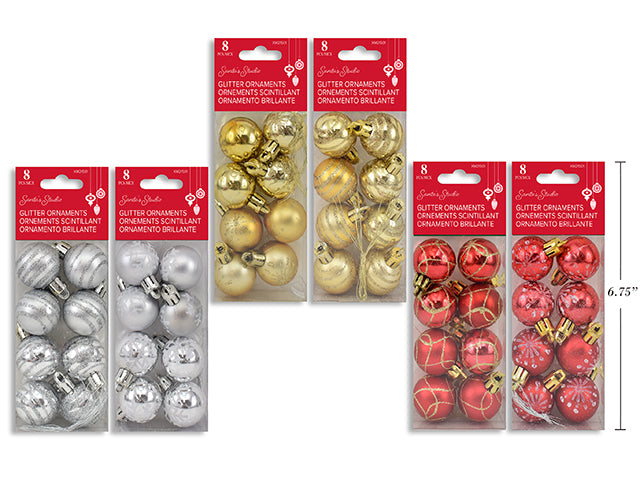 Carton of 24 Matte Hand Painted Glitter Ornament Assortment 8 Pack