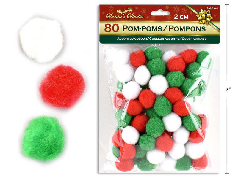 Carton of 24 Christmas Pom Pom Assortments 80 Pack