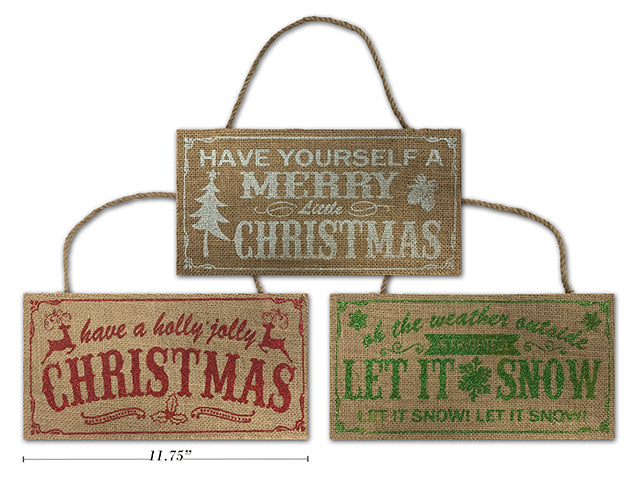 Carton of 24 Christmas Glitter Burlap Mdf Rectangle Plaque