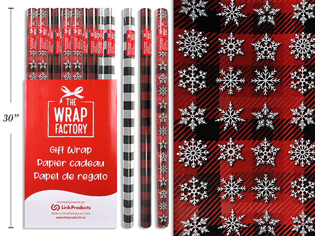 Carton of 49 Christmas Buffalo Plaid Single Roll Wrapping Paper