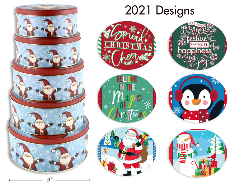 Carton of 12 Christmas Round Cookie Tin Small