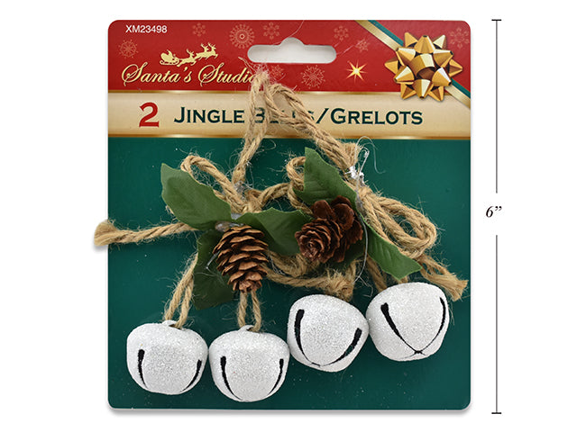 Carton of 24 Christmas White Metal Jingle Bells With Holly Leaf 2 Pack