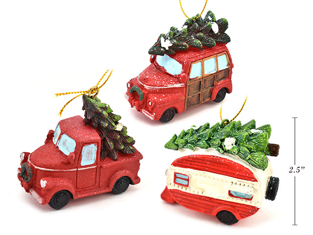 Carton of 24 Polyresin Christmas Tree Vehicle Ornament