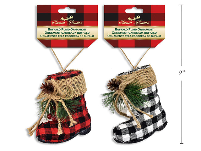 Carton of 12 Christmas Buffalo Plaid Stocking Ornament