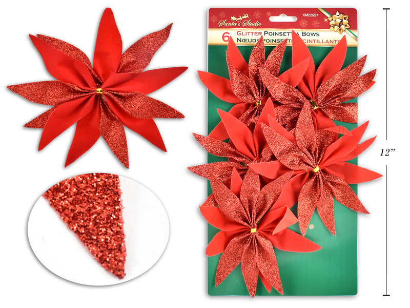 Carton of 12 Christmas Poinsettia Bow 5 Pack