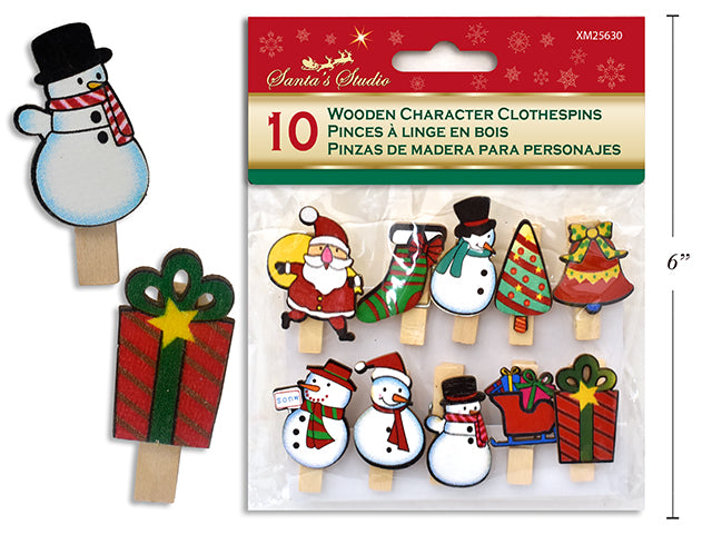 Carton of 24 Wooden Die Cut Christmas Character Clothespins