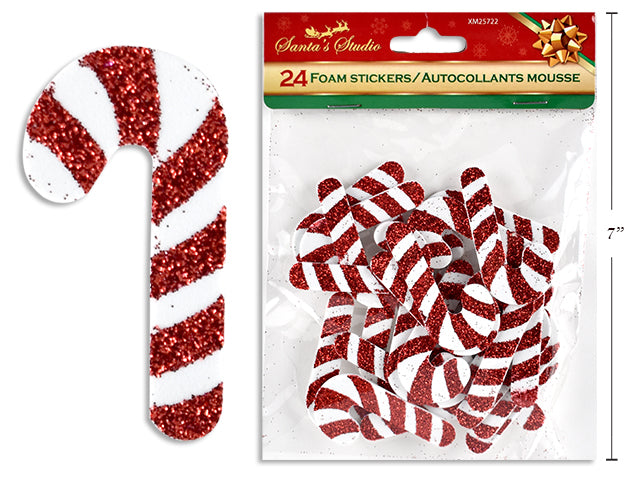 Carton of 24 Christmas Glitter Eva Candy Cane Stickers 24 Stickers