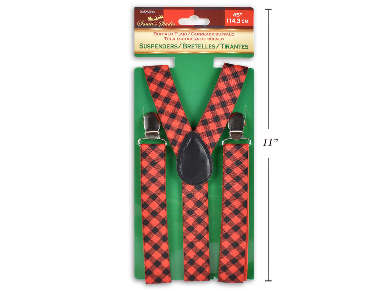 Carton of 12 Christmas Buffalo Plaid Suspenders