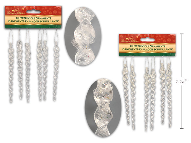 Carton of 24 Christmas Glitter Icicle Ornament 6 Pack