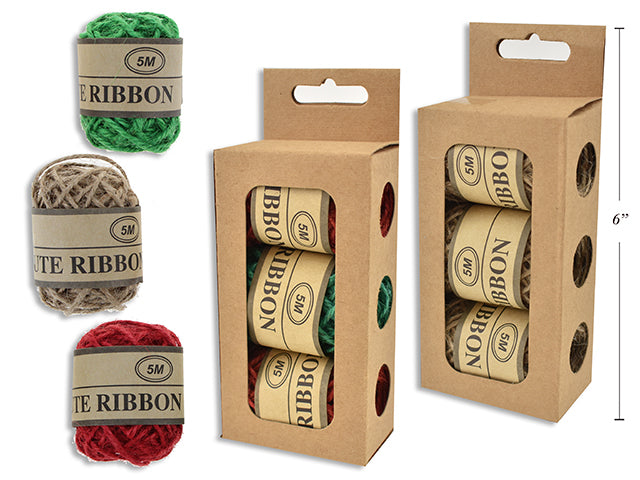 Carton of 24 Christmas Jute Ribbon Roll 3 Pack