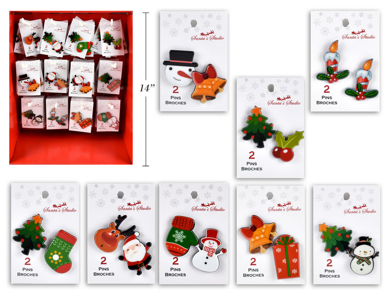 Carton of 72 Christmas Plastic Pin Assortments 2 Pack