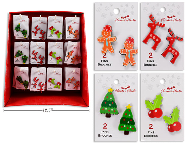 Carton of 72 Christmas Plastic Pin Assortments 2 Pack