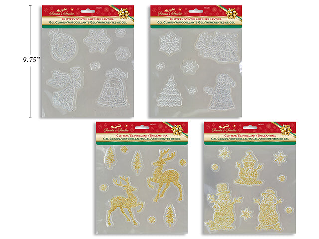 Carton of 24 Christmas White Glitter Gel Cling