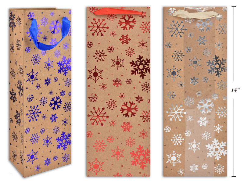 Carton of 24 Christmas Kraft Snowflake Gift Bag 2 Pack