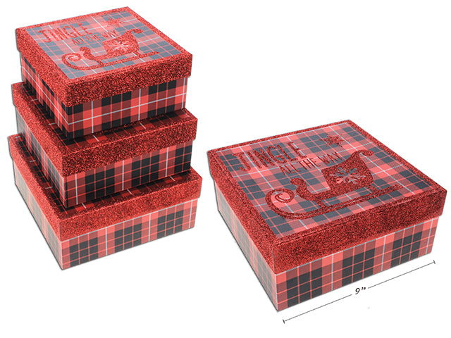 Carton of 12 Christmas Red Plaid Square Gift Box Large