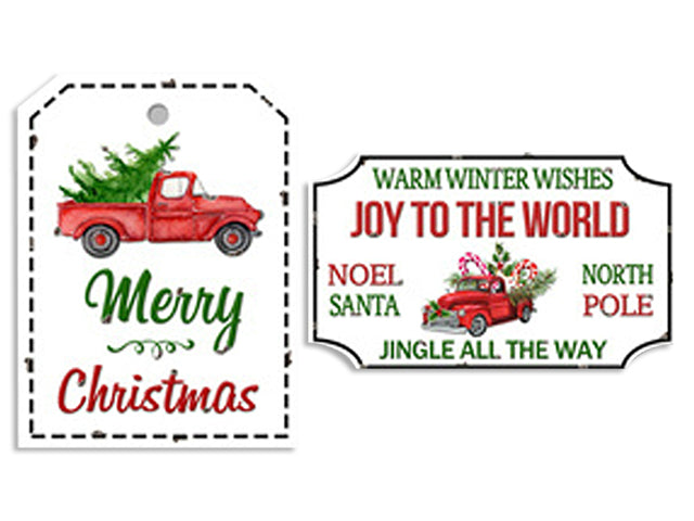 Carton of 12 Christmas Embossed Metal Old Fashion Signs Christmas Truck