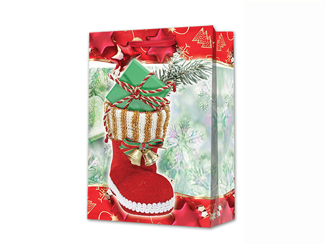 Carton of 12 Christmas Matte Boot Medium Gift Bag