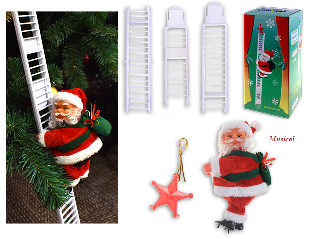 Carton of 12 Animated Musical Climbing Ladder Santa