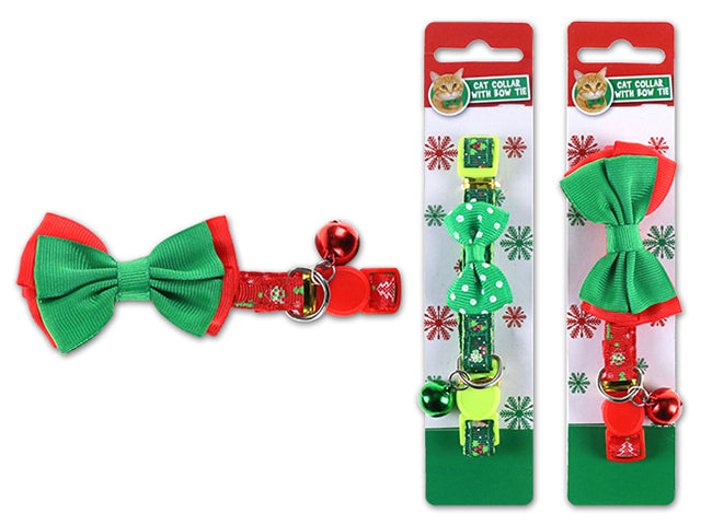 Carton of 24 Christmas Printed Cat Collar With Bow Tie