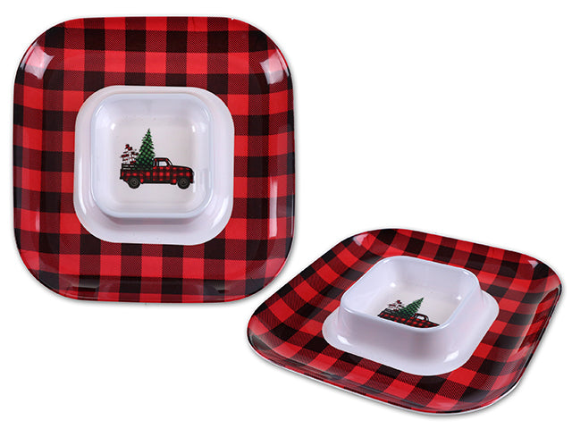 Carton of 24 Square Christmas Truck Melamine Chip And Dip