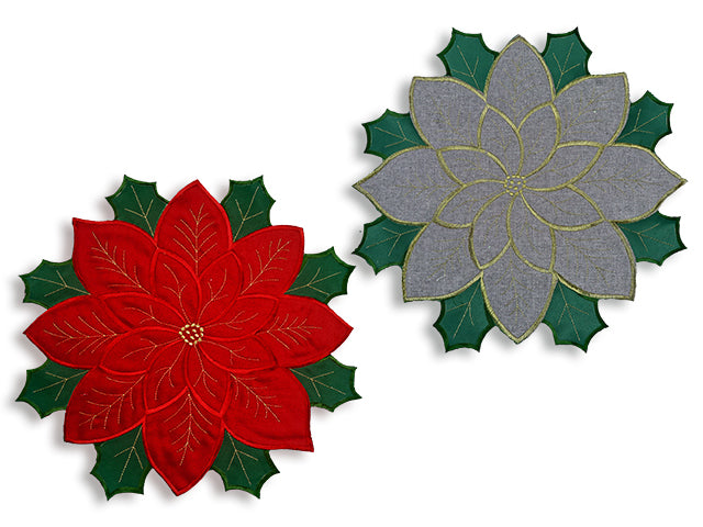 Carton of 12 Christmas Poinsettia Embroidered Placemat