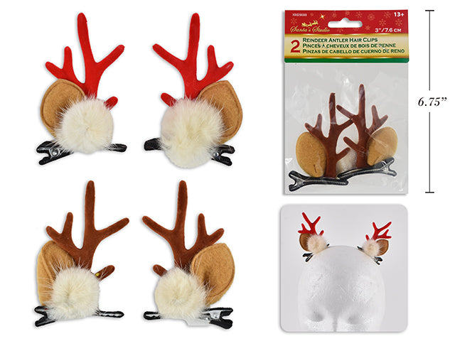 Carton of 24 Reindeer Antler Pom Pom Hair Clips