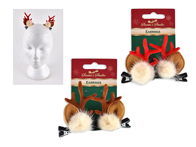 Carton of 24 Reindeer Antler Pom Pom Hair Clips