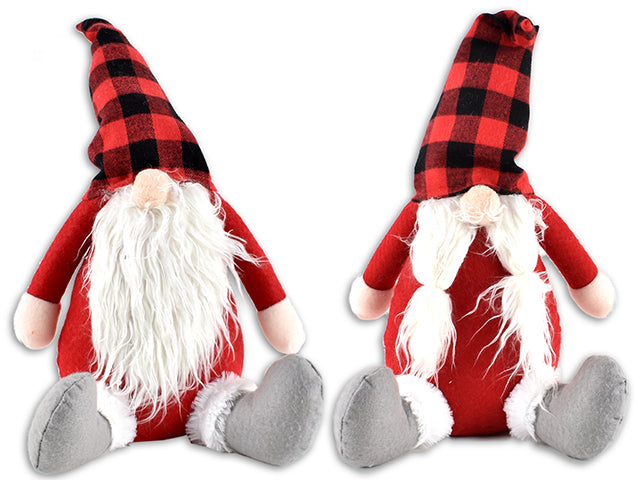 Carton of 4 Red And Black Buffalo Plaid Plush Sitting Gnome