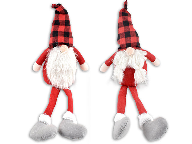 Carton of 4 Red And Black Buffalo Plaid Long Legged Plush Sitting Gnome