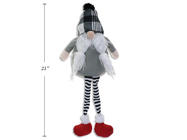 Carton of 4 White And Black Buffalo Plaid Long Legged Plush Sitting Gnome