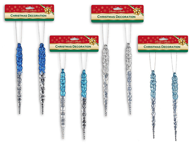 Carton of 12 Christmas Icicle Ornament With Glitter Top