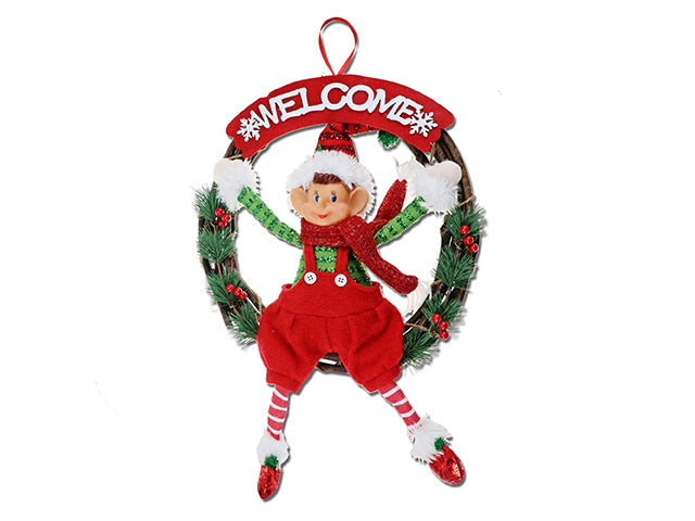 Carton of 6 Christmas Realistic Elf Wooden Welcome Wreath