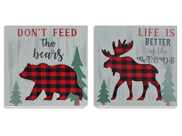 Carton of 12 Christmas Buffalo Plaid Die Cut Reindeer Silhouette Square Plaque