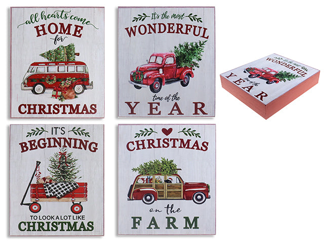 Carton of 12 Vintage Style Christmas Truck Plaque