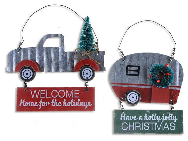 Carton of 24 Metal Christmas Truck Hanging Plaque