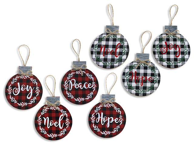 Carton of 24 Buffalo Plaid Christmas Saying Ball Ornament With A Jute Hanger