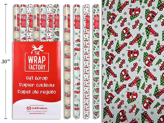 Carton of 49 Christmas Vintage Truck Single Roll Wrap