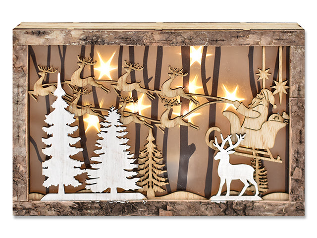 Carton of 12 Wooden Christmas 8 Led Die Cut Layered Christmas Scene Shadow Box Decor